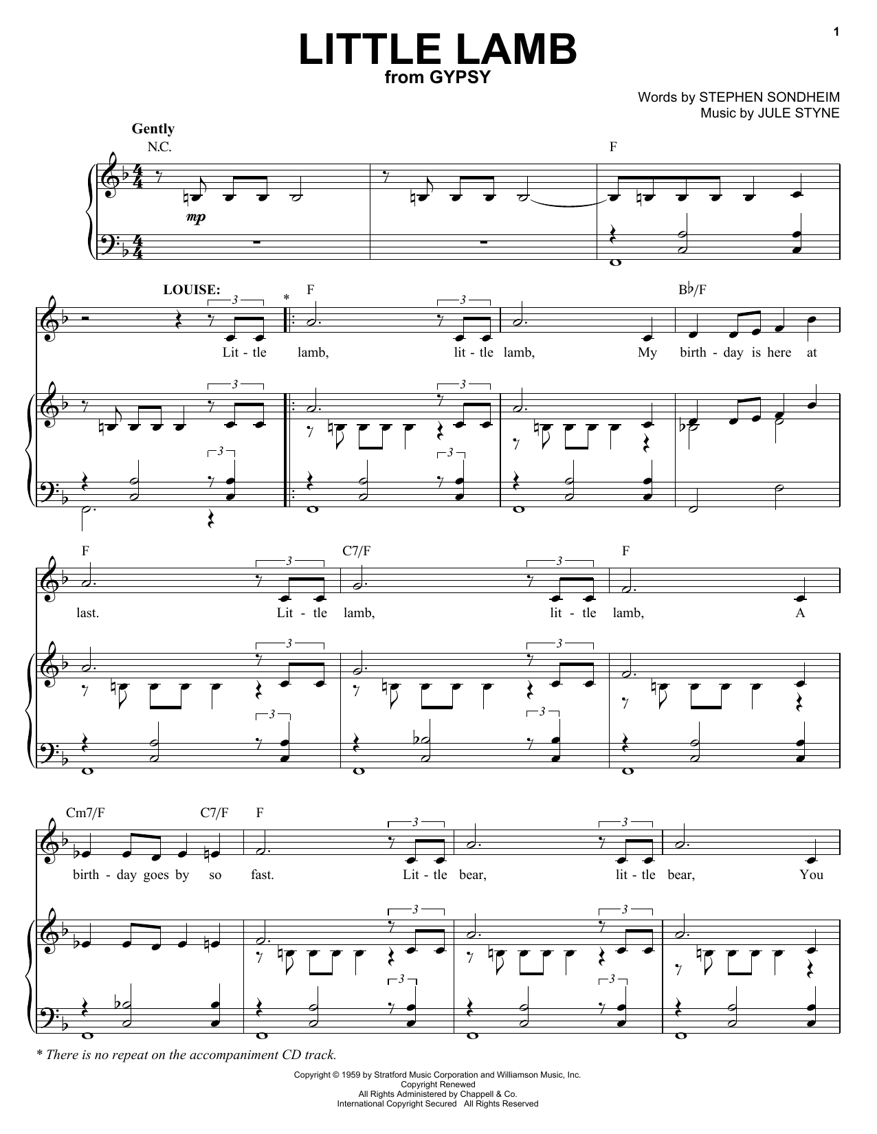 Stephen Sondheim Little Lamb sheet music notes and chords arranged for Piano & Vocal