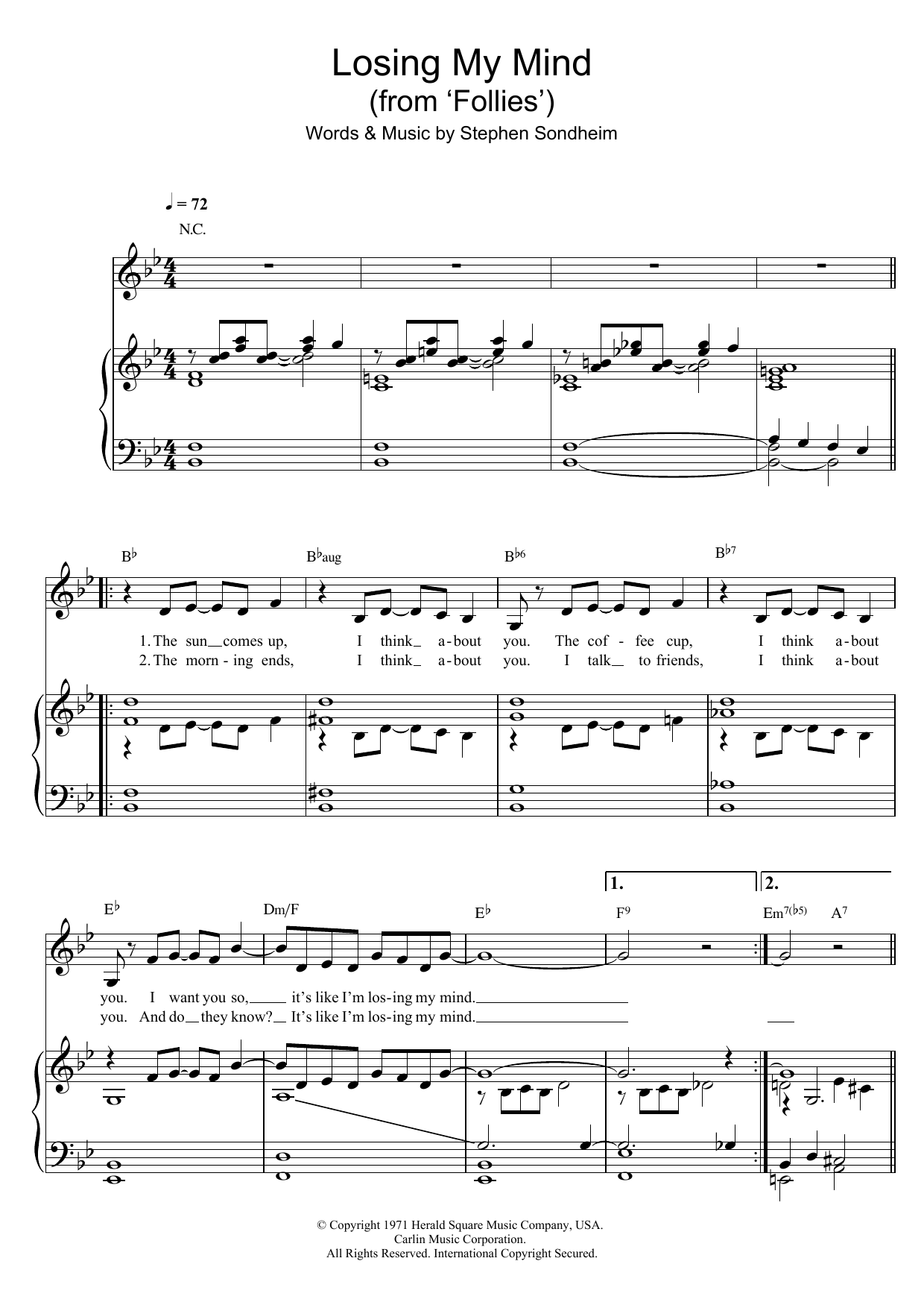 Stephen Sondheim Losing My Mind (from 'Follies') sheet music notes and chords arranged for Piano, Vocal & Guitar Chords