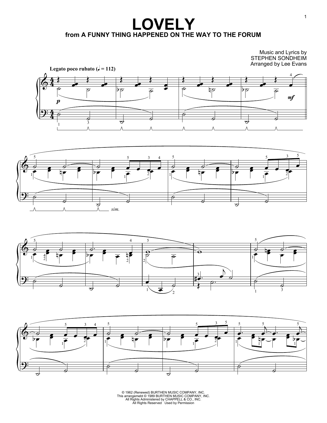 Stephen Sondheim Lovely (from A Funny Thing Happened On The Way To The Forum) (arr. Lee Evans) sheet music notes and chords arranged for Piano Solo