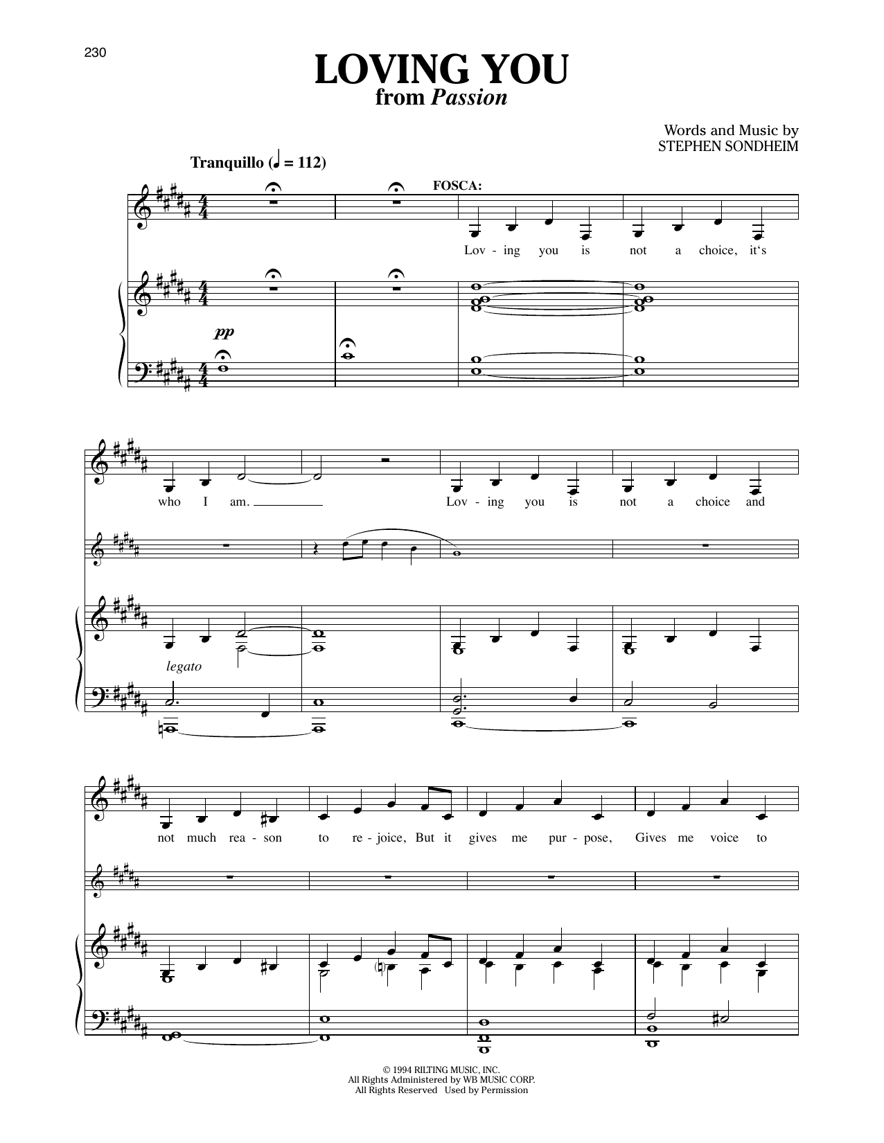 Stephen Sondheim Loving You (from Passion) sheet music notes and chords arranged for Piano & Vocal