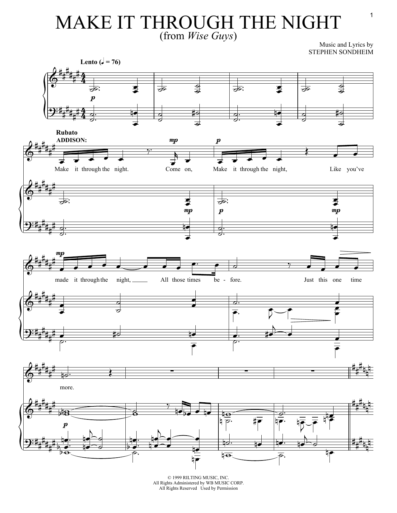 Stephen Sondheim Make It Through The Night sheet music notes and chords arranged for Piano & Vocal