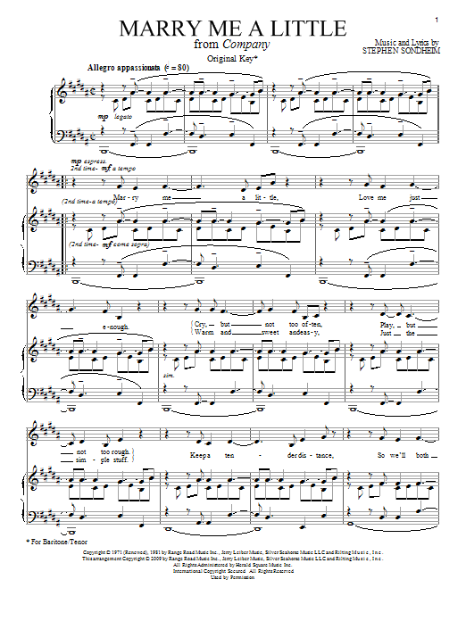 Stephen Sondheim Marry Me A Little sheet music notes and chords arranged for Piano, Vocal & Guitar Chords (Right-Hand Melody)