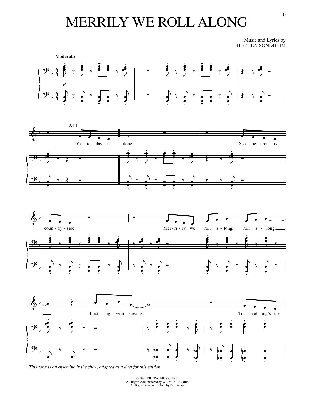 Stephen Sondheim Merrily We Roll Along (from Merrily We Roll Along) sheet music notes and chords arranged for Piano & Vocal