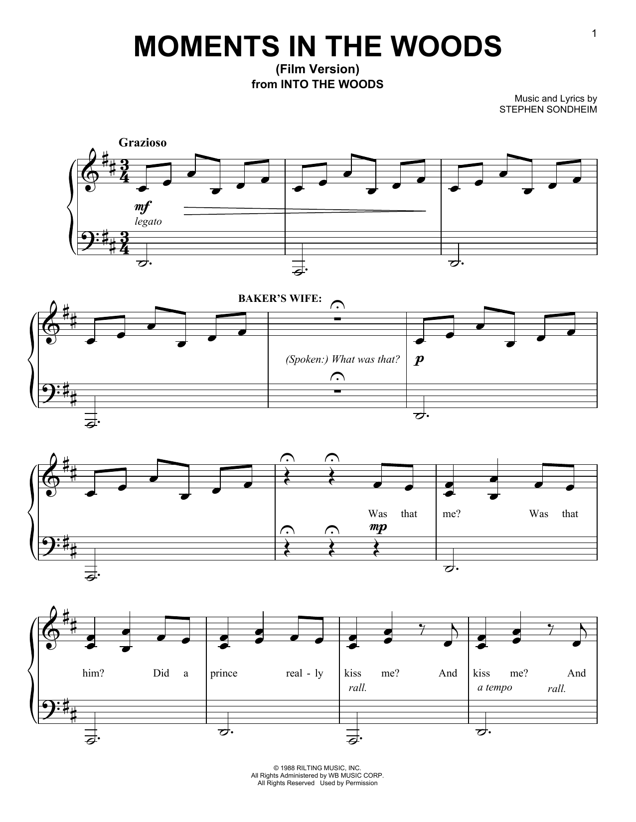 Stephen Sondheim Moments In The Woods (Film Version) (from Into The Woods) sheet music notes and chords arranged for Piano & Vocal