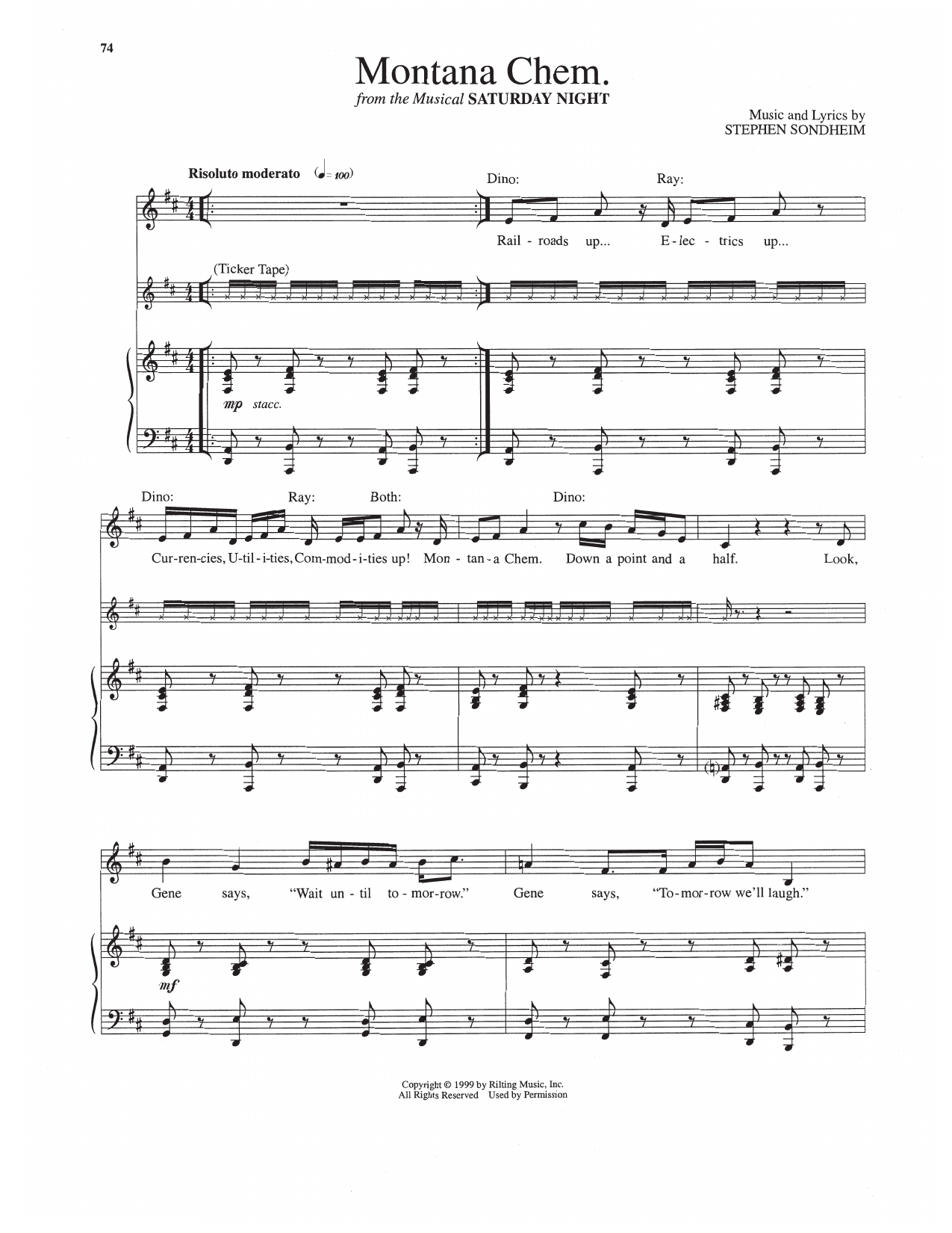 Stephen Sondheim Montana Chem. (from Saturday Night) sheet music notes and chords arranged for Piano & Vocal