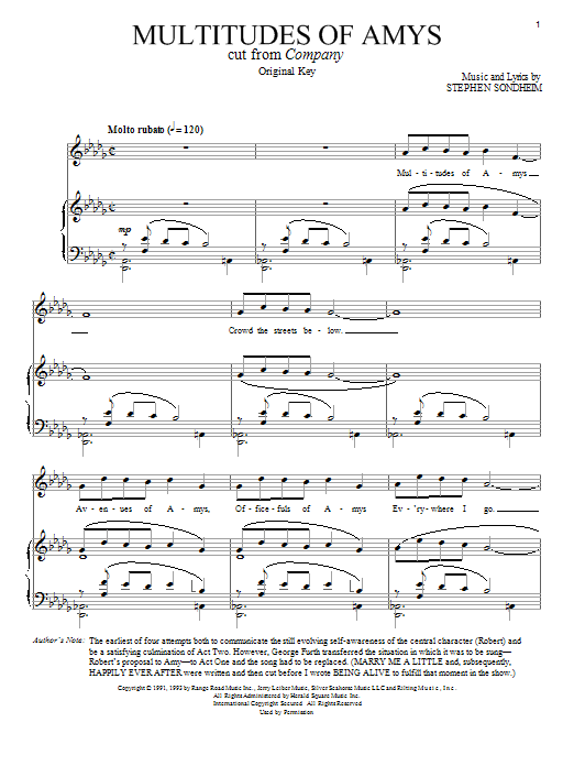 Stephen Sondheim Multitudes Of Amys sheet music notes and chords arranged for Piano & Vocal