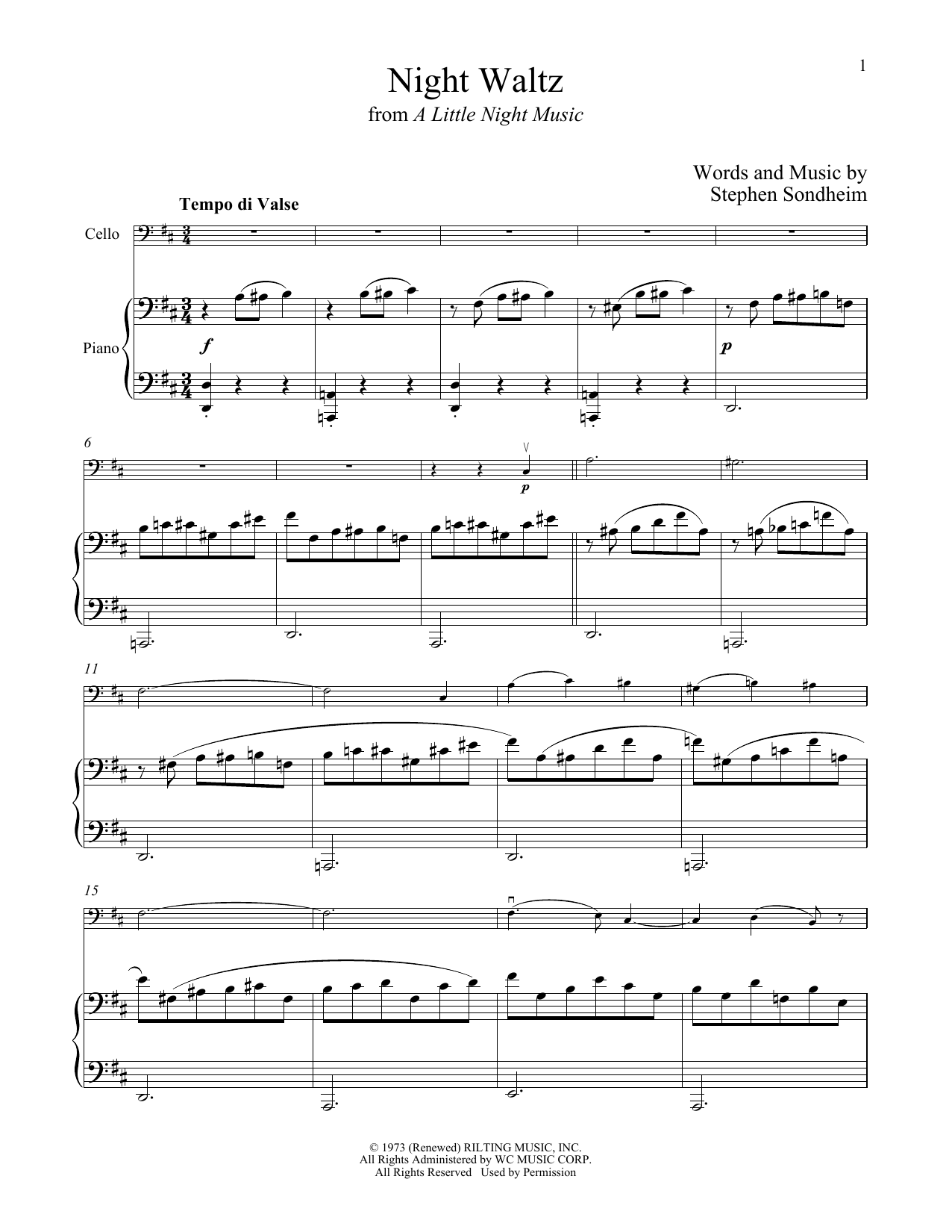 Stephen Sondheim Night Waltz (from A Little Night Music) sheet music notes and chords arranged for Clarinet and Piano