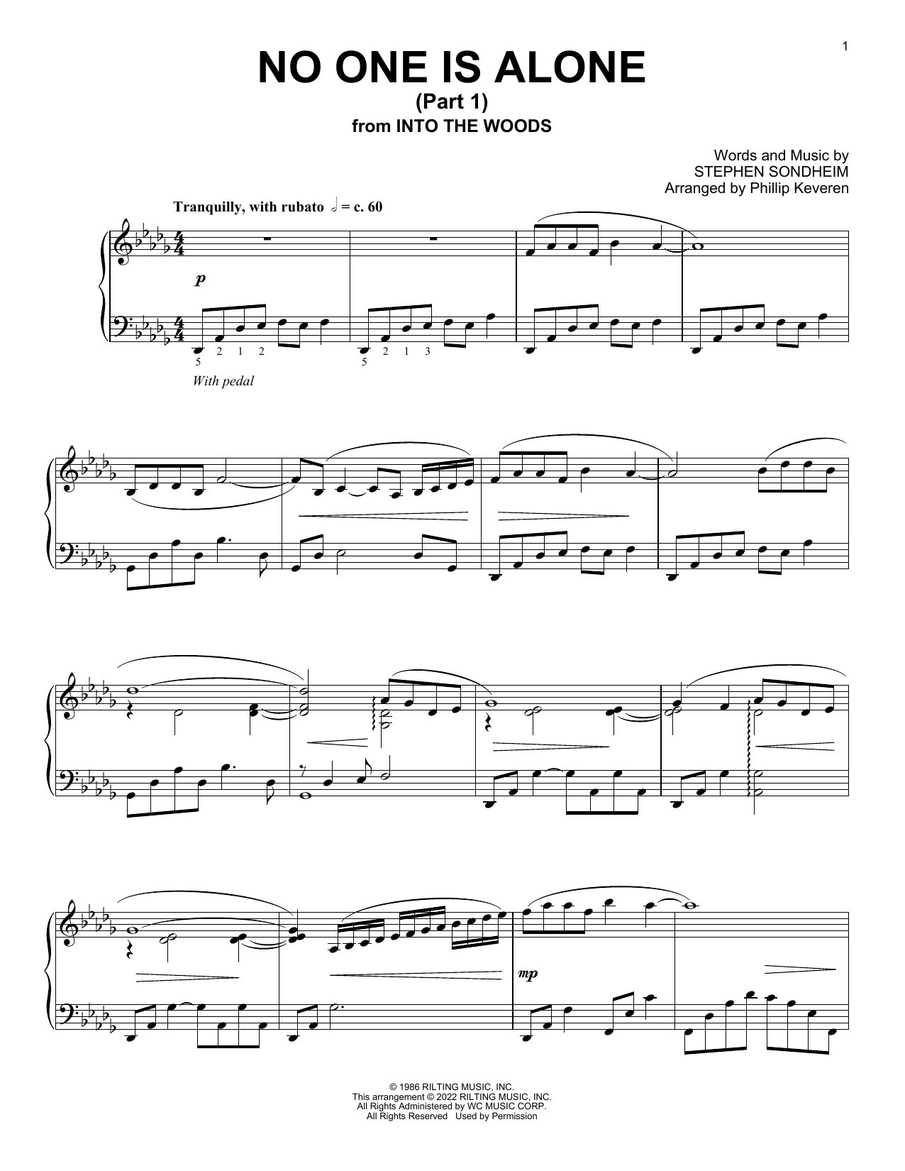 Stephen Sondheim No One Is Alone - Part I (from Into The Woods) (arr. Stephen Sondheim) sheet music notes and chords arranged for Piano Solo