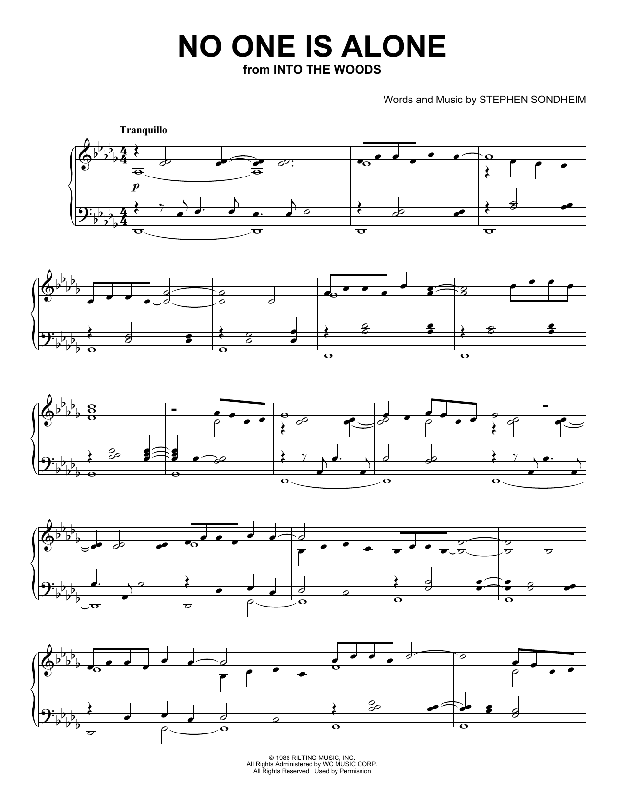 Stephen Sondheim No One Is Alone - Part I (from Into The Woods) (Peaceful Piano Solo) sheet music notes and chords arranged for Piano Solo