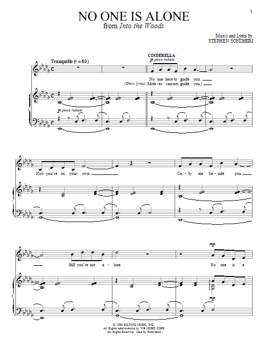 Stephen Sondheim No One Is Alone (from Into The Woods) sheet music notes and chords arranged for Piano & Vocal