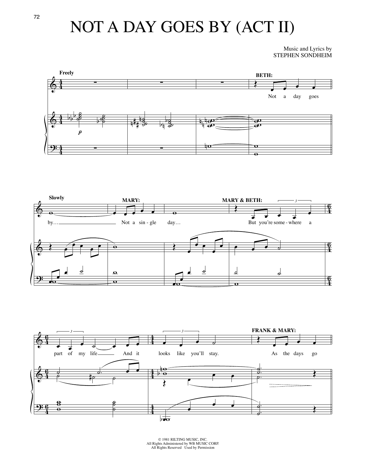 Stephen Sondheim Not A Day Goes By (Act II) (from Merrily We Roll Along) sheet music notes and chords arranged for Piano & Vocal