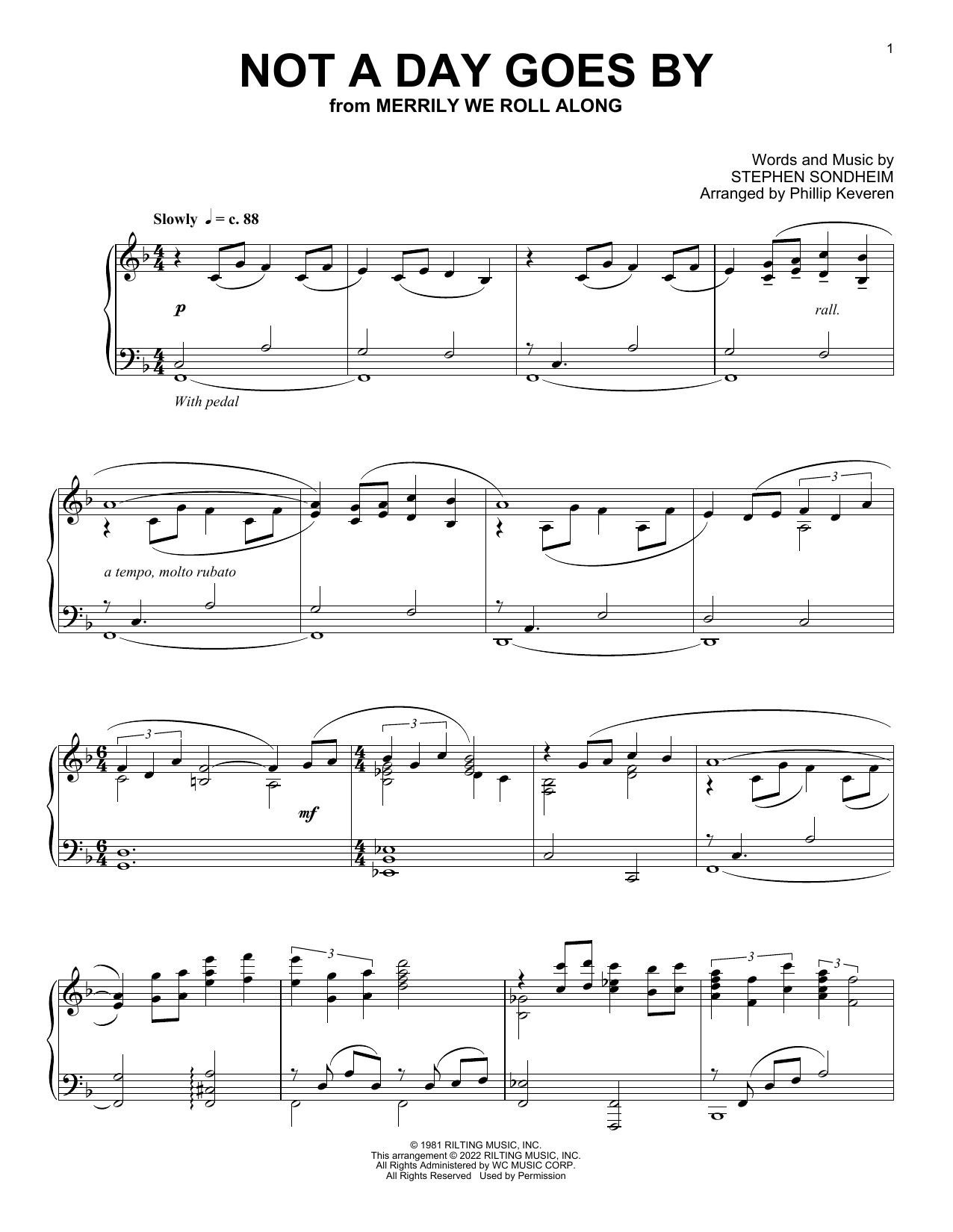 Stephen Sondheim Not A Day Goes By (from Merrily We Roll Along) (arr. Phillip Keveren) sheet music notes and chords arranged for Piano Solo