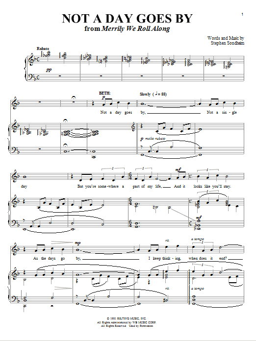 Stephen Sondheim Not A Day Goes By sheet music notes and chords arranged for Piano & Vocal