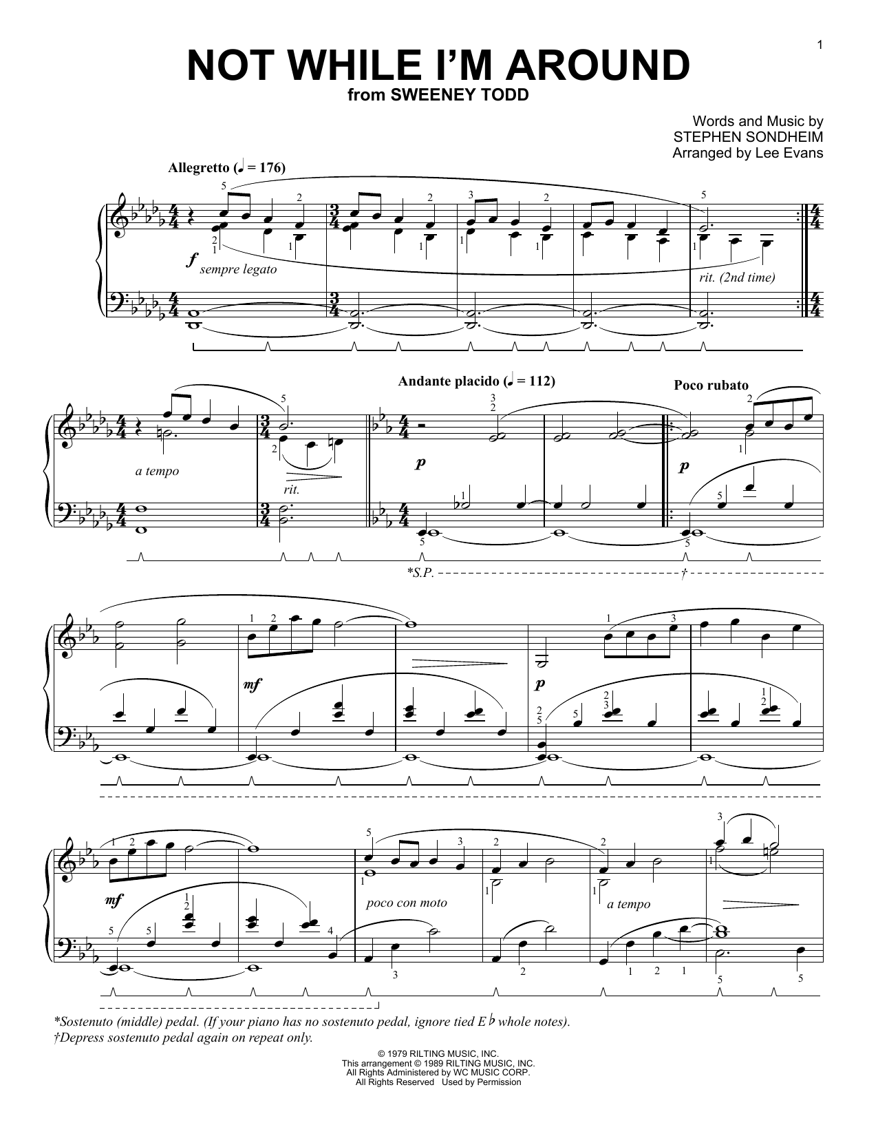 Stephen Sondheim Not While I'm Around (from Sweeney Todd) (arr. Lee Evans) sheet music notes and chords arranged for Piano Solo