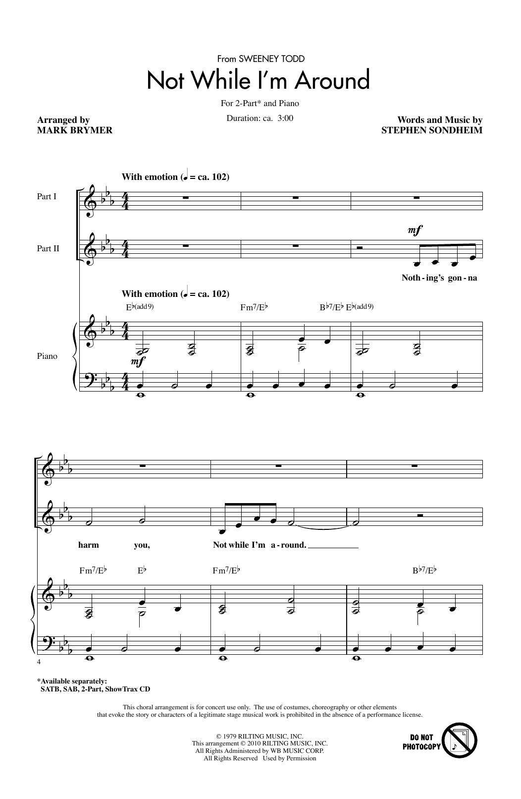 Stephen Sondheim Not While I'm Around (from Sweeney Todd) (arr. Mark Brymer) sheet music notes and chords arranged for SATB Choir