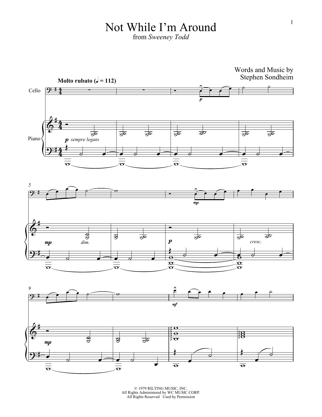 Stephen Sondheim Not While I'm Around (from Sweeney Todd) sheet music notes and chords arranged for Violin and Piano