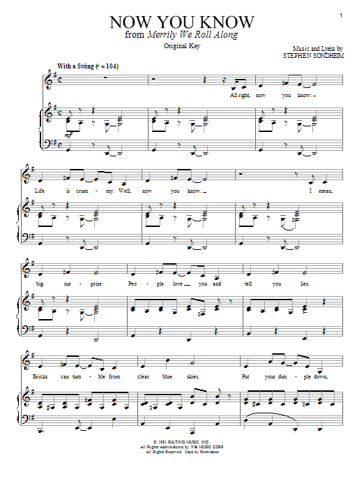 Stephen Sondheim Now You Know sheet music notes and chords arranged for Piano & Vocal