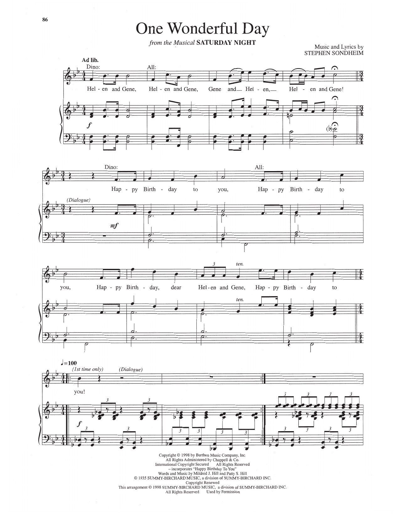 Stephen Sondheim One Wonderful Day (from Saturday Night) sheet music notes and chords arranged for Piano & Vocal