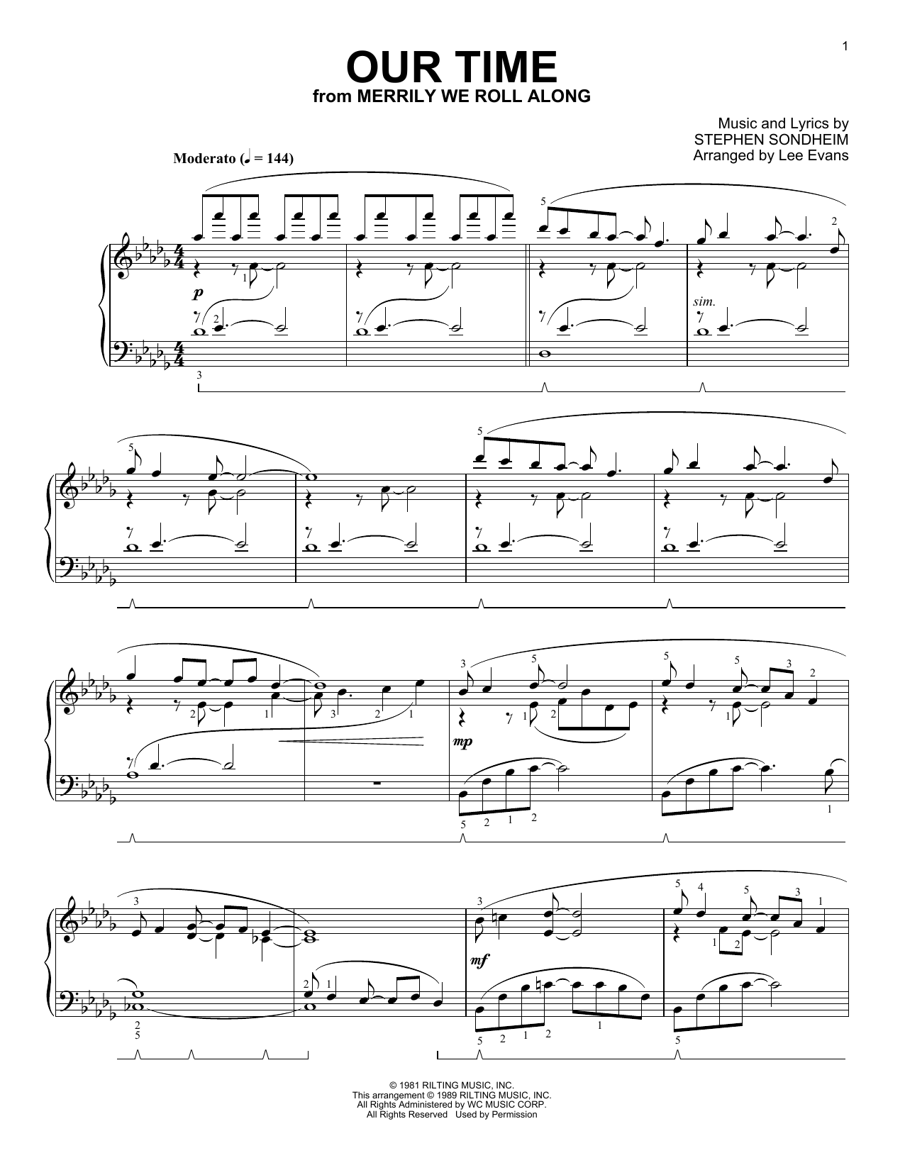 Stephen Sondheim Our Time (from Merrily We Roll Along) (arr. Lee Evans) sheet music notes and chords arranged for Piano Solo