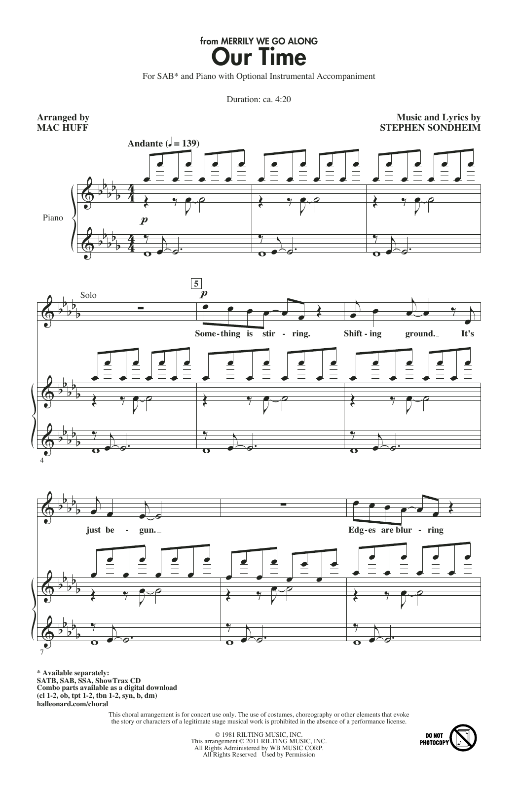 Stephen Sondheim Our Time (from Merrily We Roll Along) (arr. Mac Huff) sheet music notes and chords arranged for SAB Choir