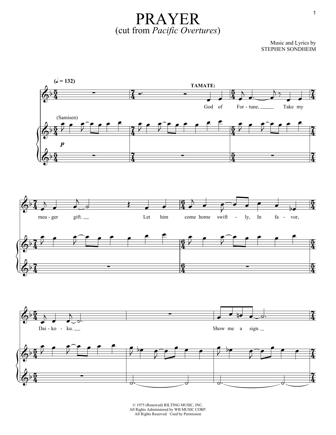 Stephen Sondheim Prayers sheet music notes and chords arranged for Piano & Vocal