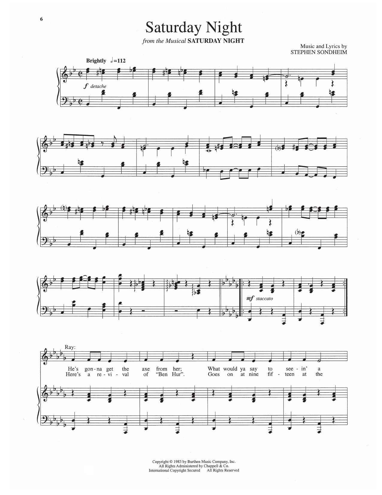 Stephen Sondheim Saturday Night (from Saturday Night) sheet music notes and chords arranged for Piano & Vocal