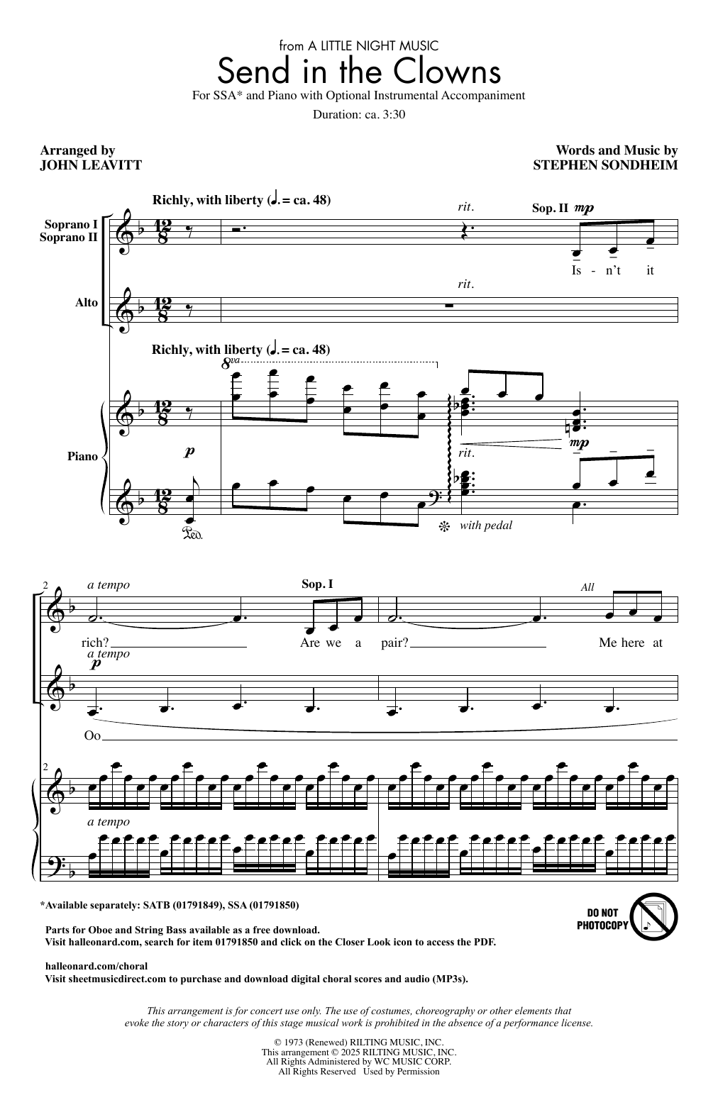 Stephen Sondheim Send In The Clowns (arr. John Leavitt) sheet music notes and chords arranged for SSA Choir