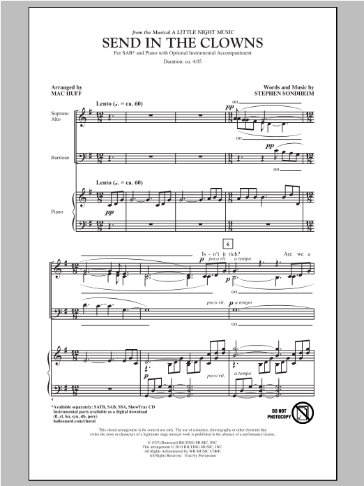 Stephen Sondheim Send In The Clowns (from A Little Night Music) (arr. Mac Huff) sheet music notes and chords arranged for SAB Choir