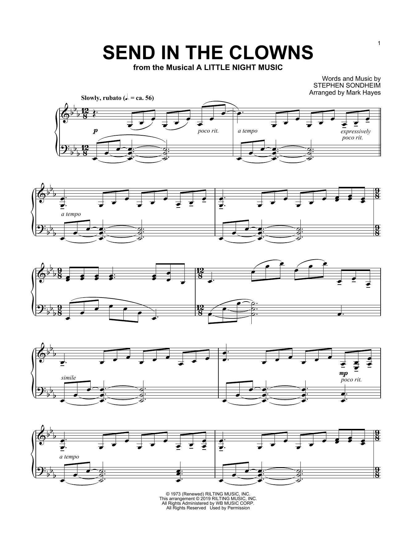 Stephen Sondheim Send In The Clowns (from A Little Night Music) (arr. Mark Hayes) sheet music notes and chords arranged for Piano Solo