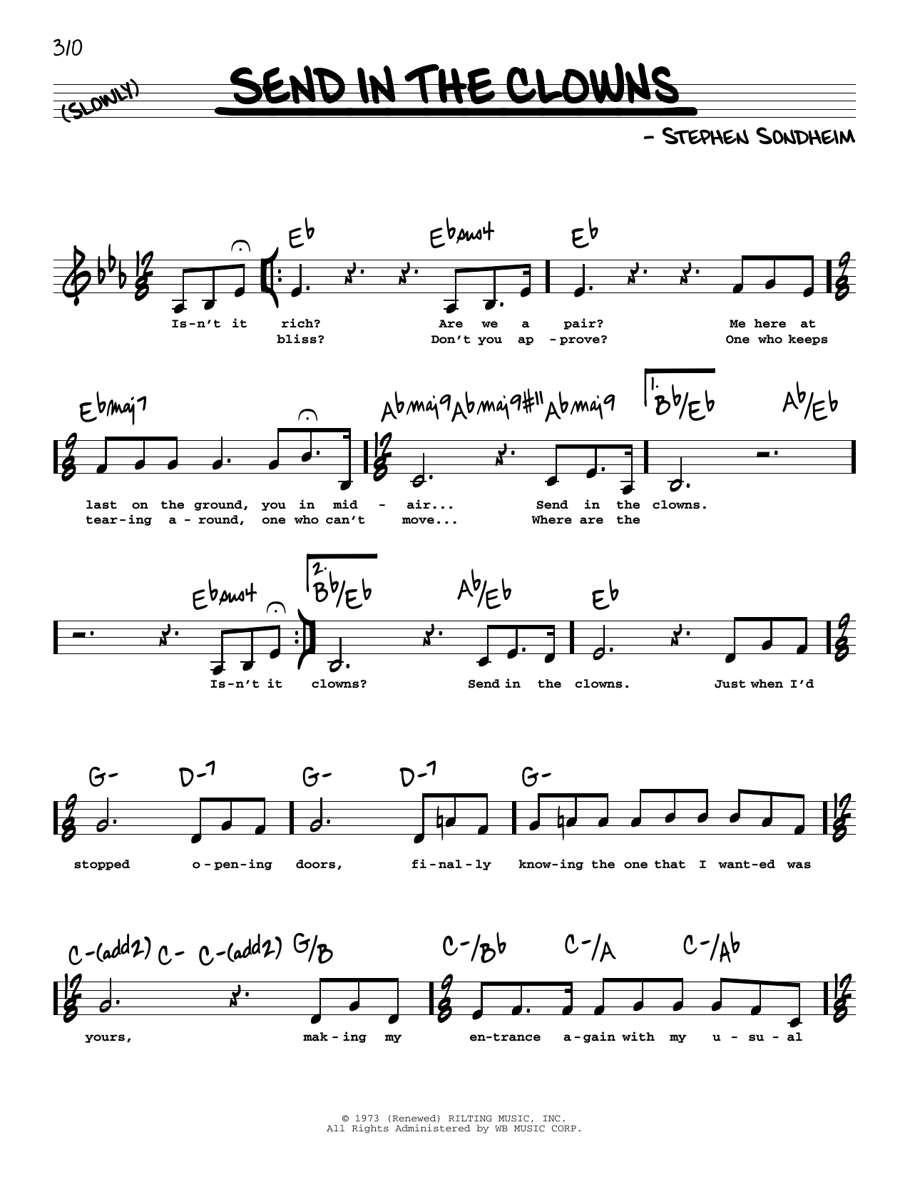 Stephen Sondheim Send In The Clowns (from A Little Night Music) (Low Voice) sheet music notes and chords arranged for Real Book – Melody, Lyrics & Chords