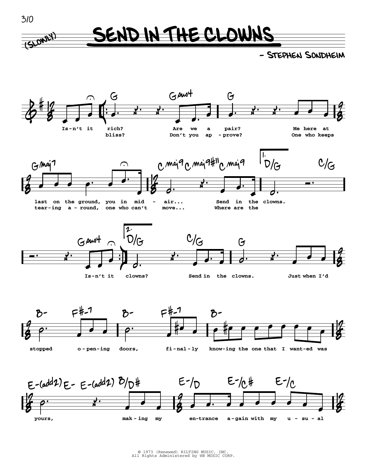 Stephen Sondheim Send In The Clowns (High Voice) sheet music notes and chords arranged for Real Book – Melody, Lyrics & Chords