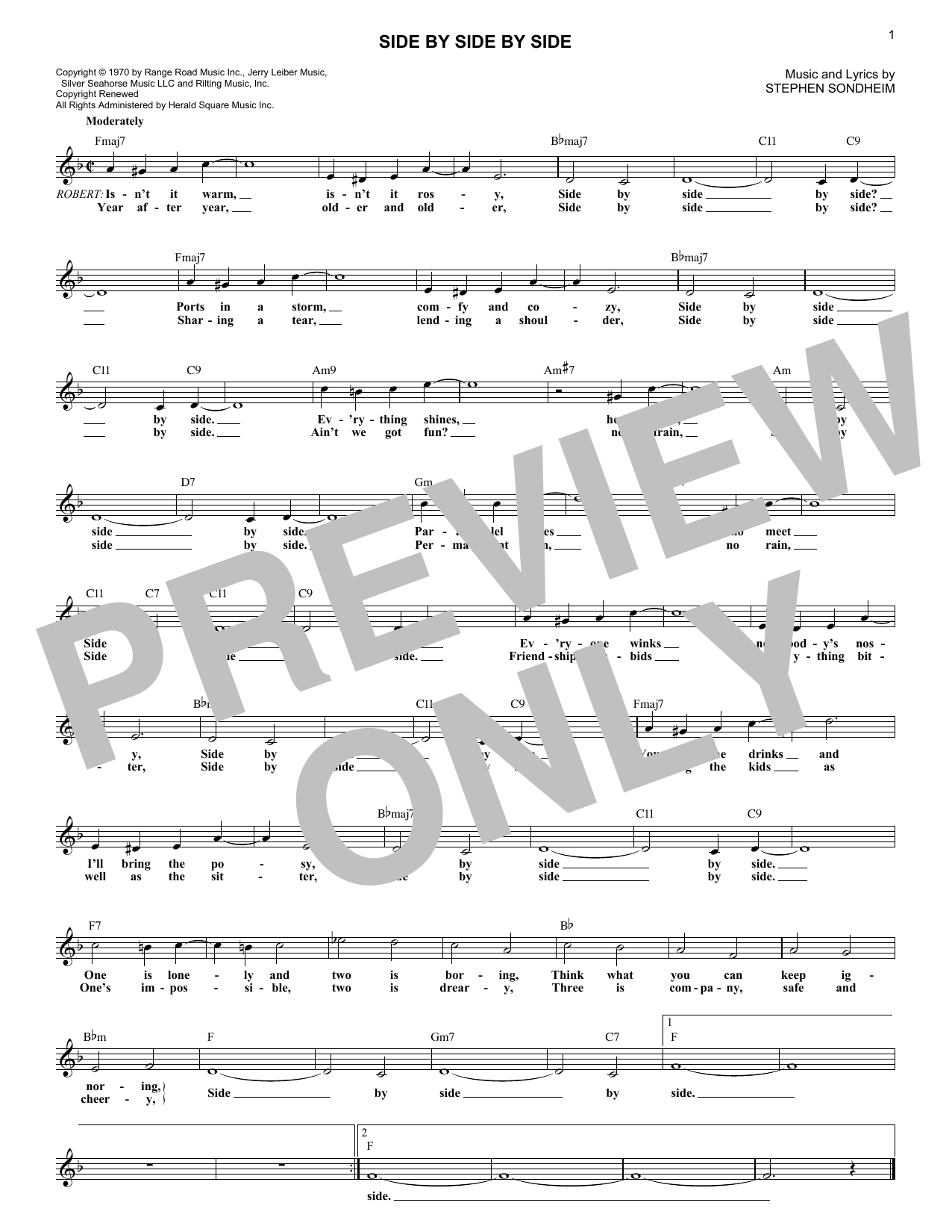 Stephen Sondheim Side By Side By Side (from Company) sheet music notes and chords arranged for Lead Sheet / Fake Book