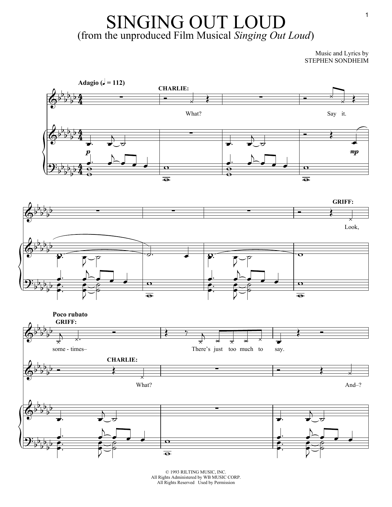 Stephen Sondheim Singing Out Loud sheet music notes and chords arranged for Piano & Vocal