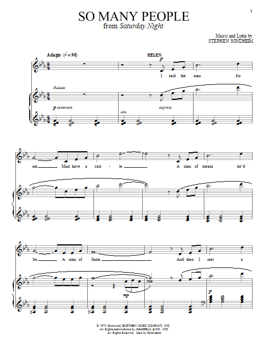 Stephen Sondheim So Many People sheet music notes and chords arranged for Piano & Vocal