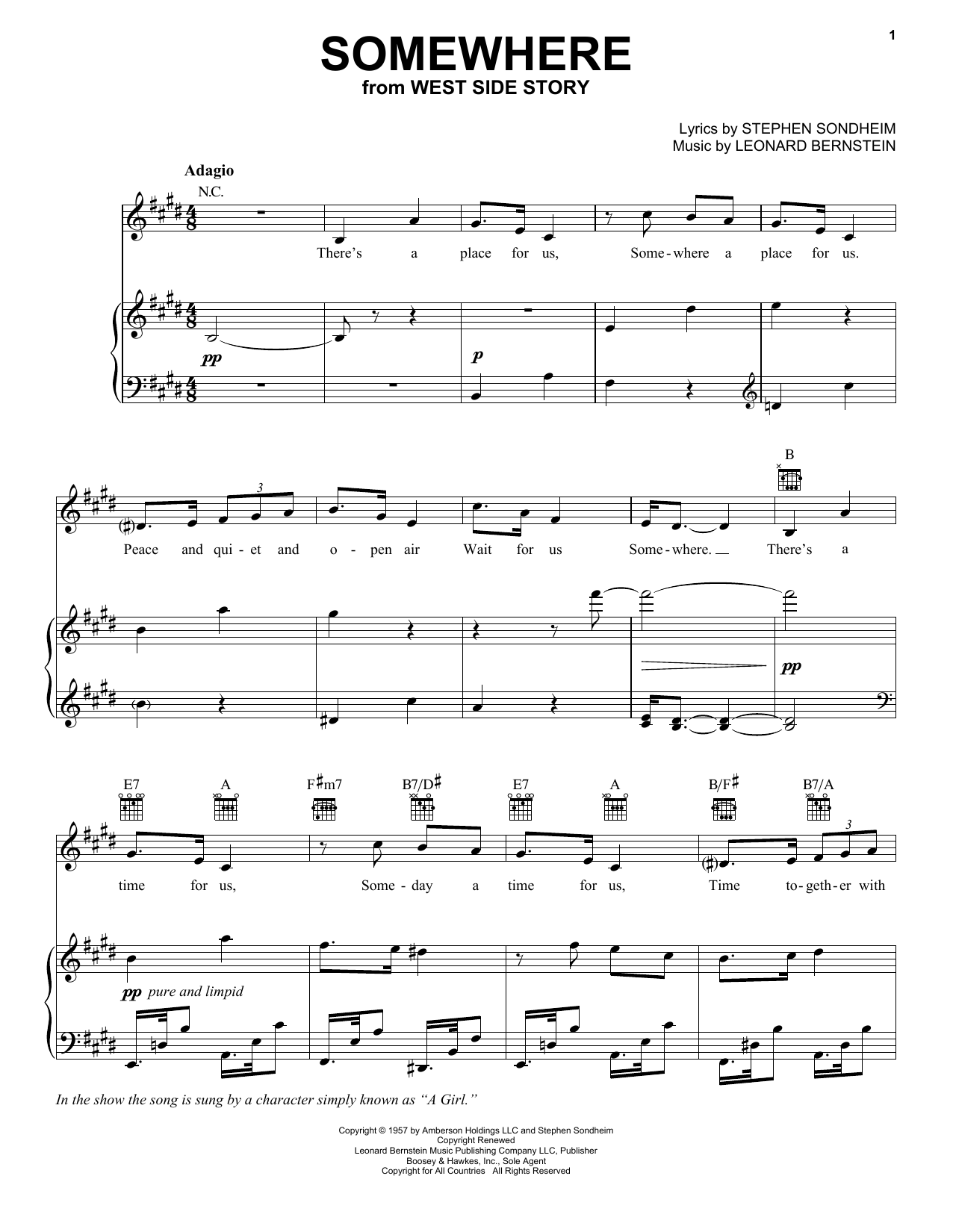 Stephen Sondheim Somewhere sheet music notes and chords arranged for Vocal Pro + Piano/Guitar