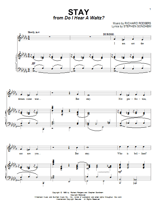 Stephen Sondheim Stay (from Do I Hear A Waltz?) sheet music notes and chords arranged for Piano & Vocal