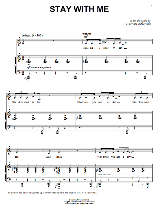 Stephen Sondheim Stay With Me (from Into The Woods) sheet music notes and chords arranged for Piano & Vocal