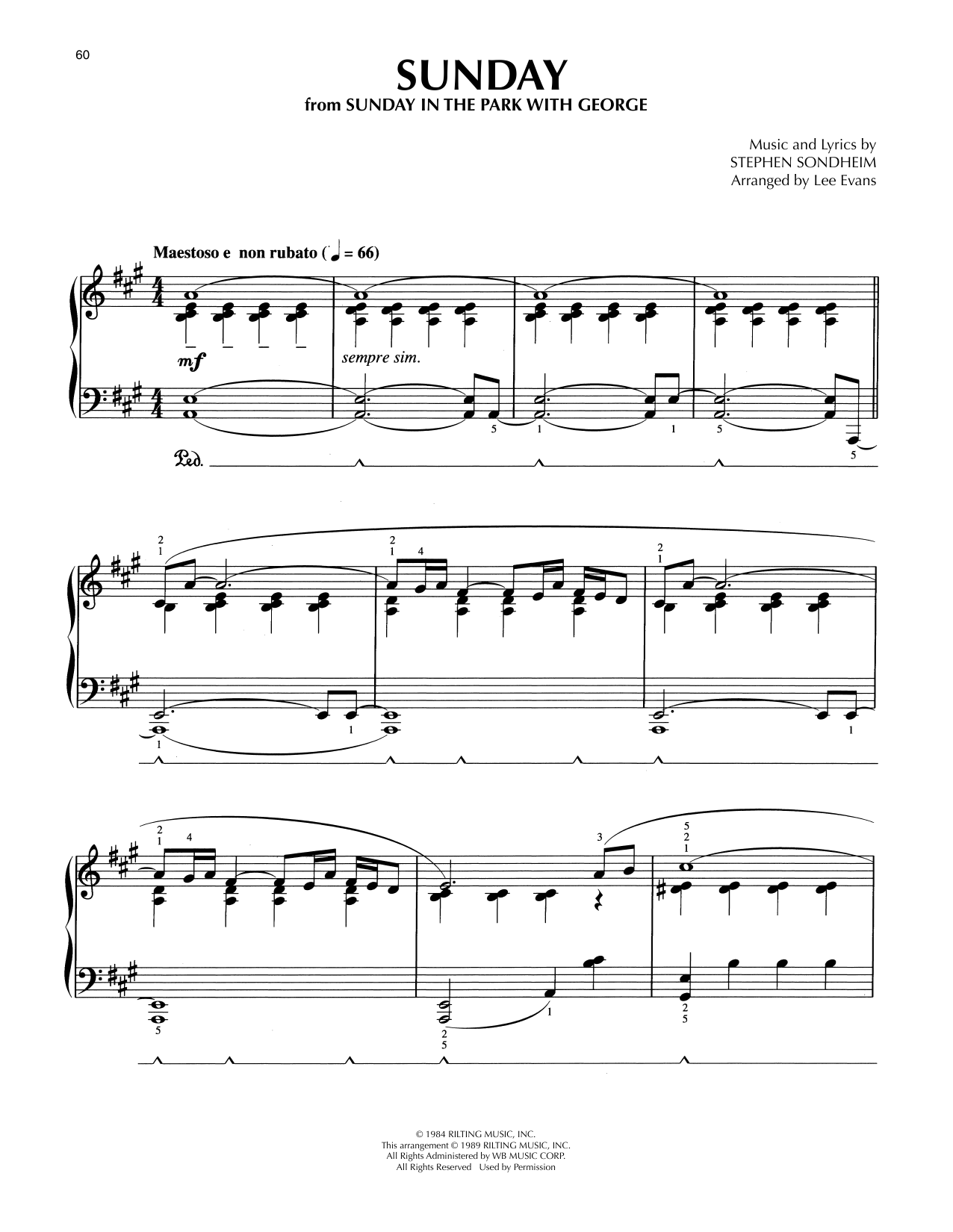 Stephen Sondheim Sunday (from Sunday In The Park With George) (arr. Lee Evans) sheet music notes and chords arranged for Piano Solo