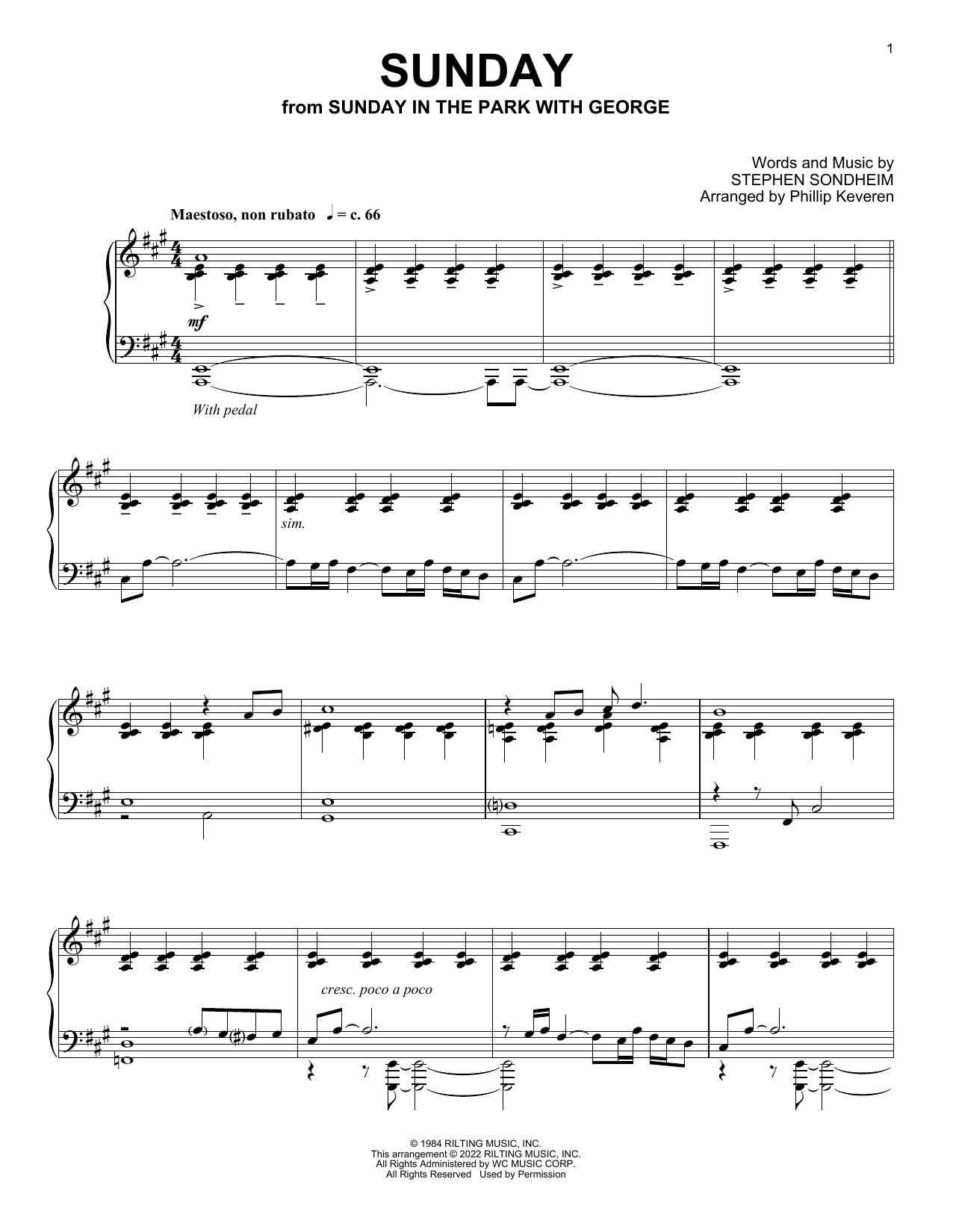 Stephen Sondheim Sunday (from Sunday In The Park With George) (arr. Phillip Keveren) sheet music notes and chords arranged for Piano Solo