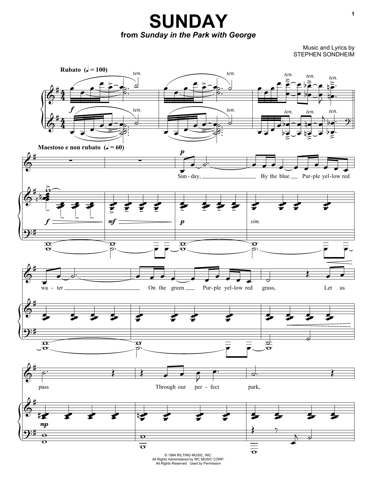 Stephen Sondheim Sunday sheet music notes and chords arranged for Easy Piano