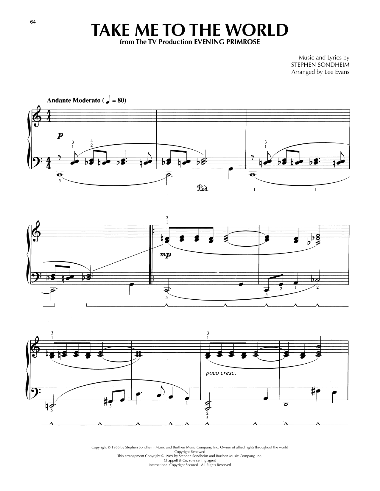 Stephen Sondheim Take Me To The World (from Evening Primrose) (arr. Lee Evans) sheet music notes and chords arranged for Piano Solo