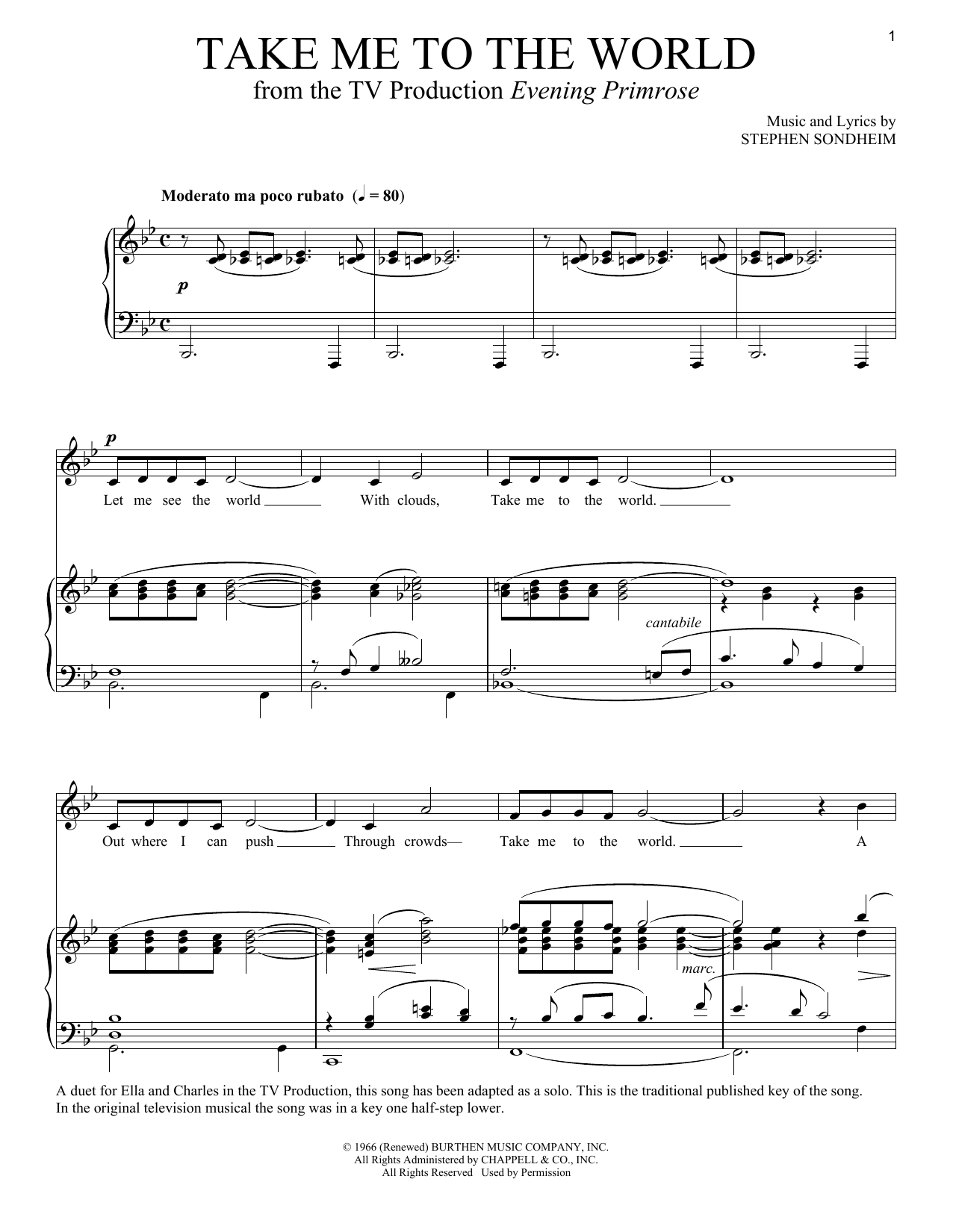 Stephen Sondheim Take Me To The World sheet music notes and chords arranged for Vocal Duet