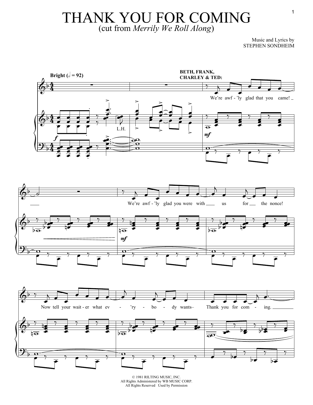Stephen Sondheim Thank You For Coming sheet music notes and chords arranged for Piano & Vocal