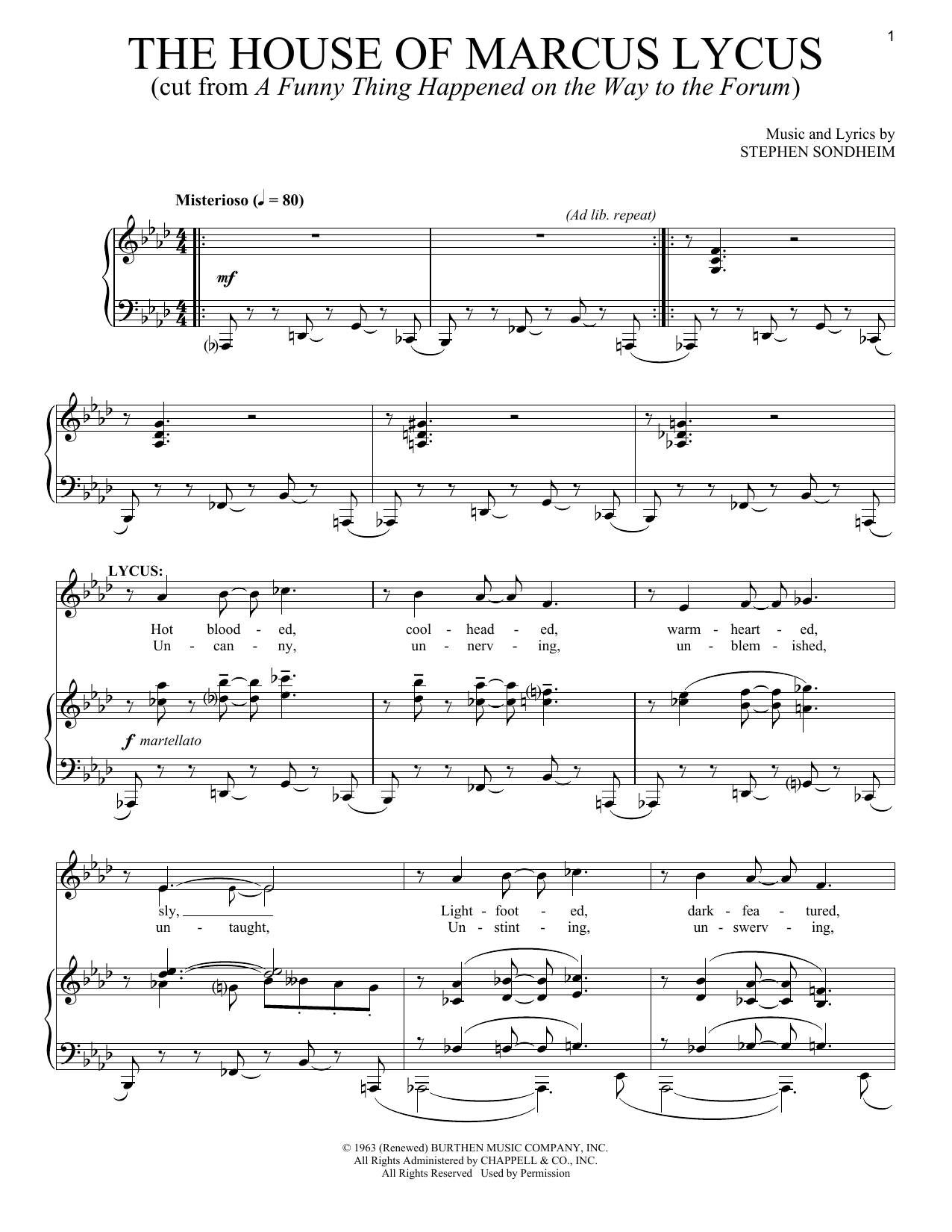 Stephen Sondheim The House Of Marcus Lycus sheet music notes and chords arranged for Piano & Vocal