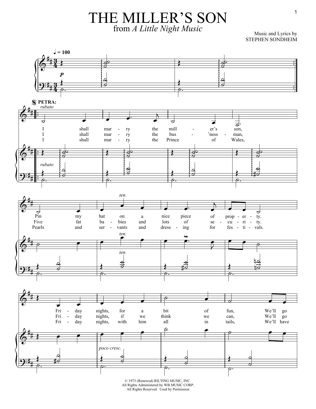 Stephen Sondheim The Miller's Son sheet music notes and chords arranged for Piano & Vocal