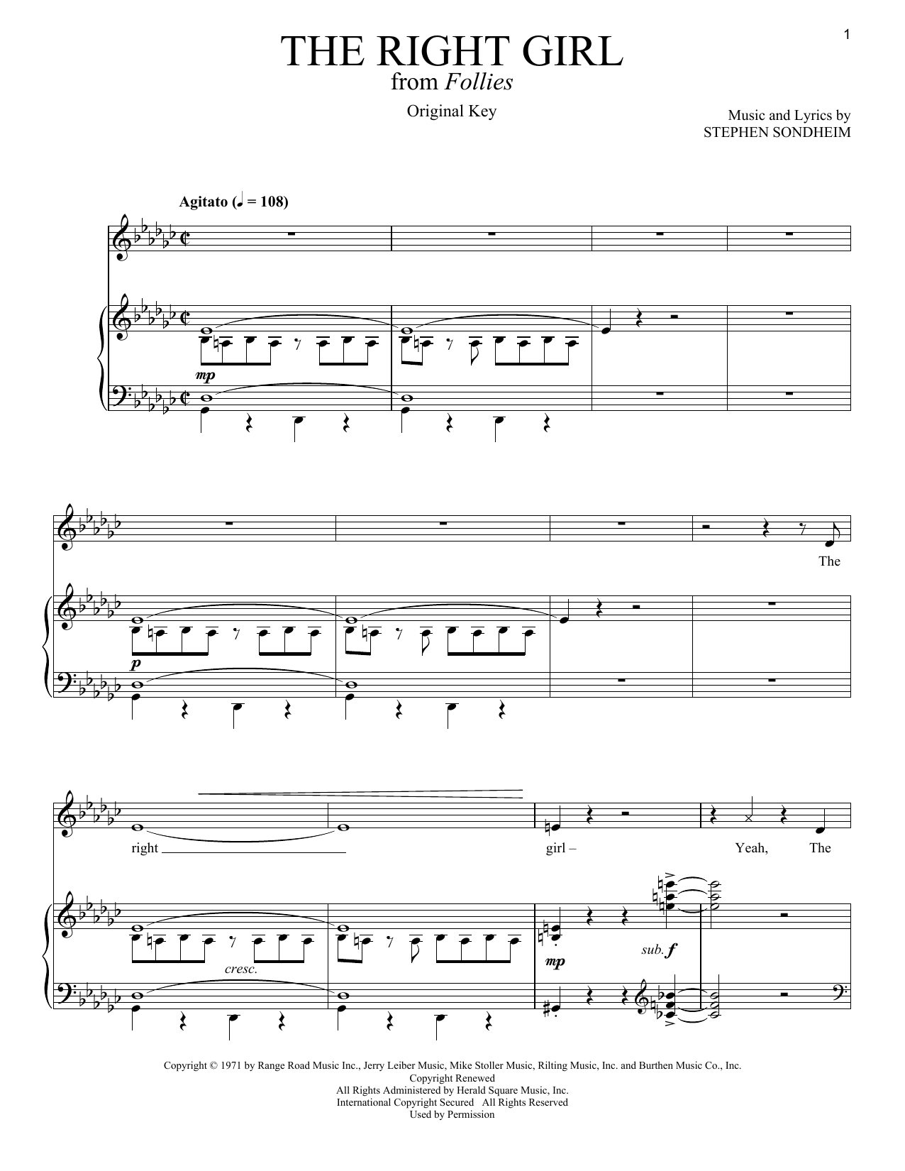 Stephen Sondheim The Right Girl sheet music notes and chords arranged for Piano & Vocal