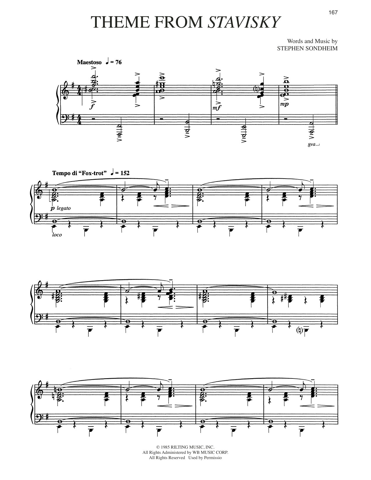 Stephen Sondheim Theme From Stavisky sheet music notes and chords arranged for Piano & Vocal
