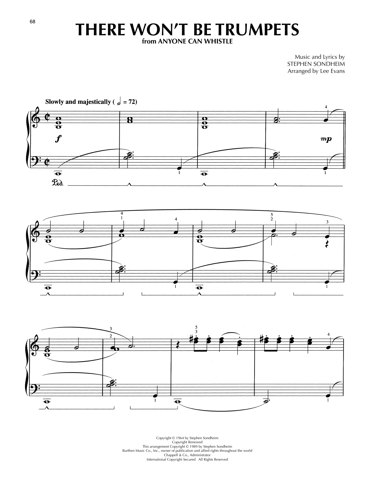 Stephen Sondheim There Won't Be Trumpets (from Anyone Can Whistle) (arr. Lee Evans) sheet music notes and chords arranged for Piano Solo