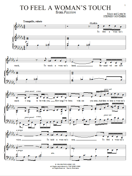 Stephen Sondheim To Feel A Woman's Touch sheet music notes and chords arranged for Piano & Vocal