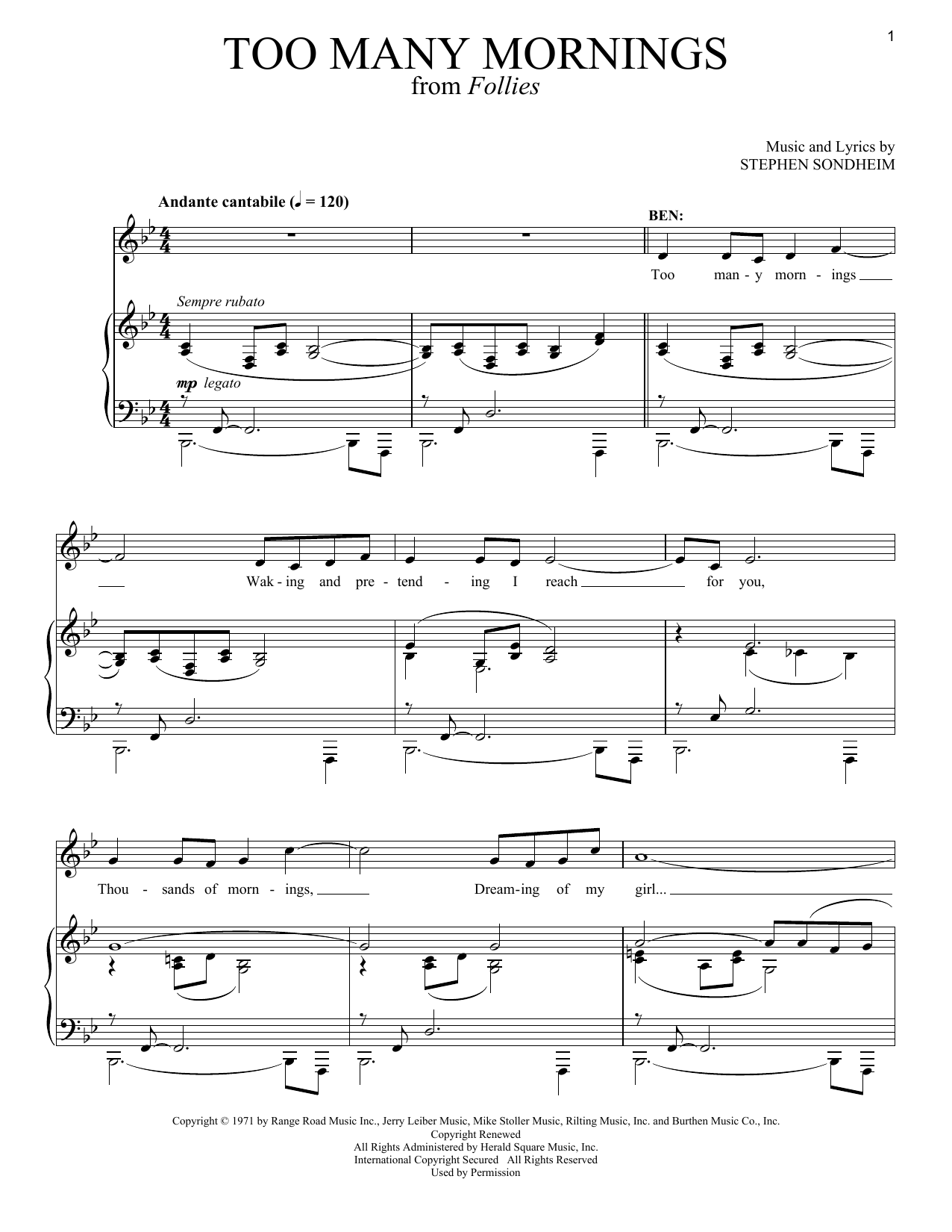 Stephen Sondheim Too Many Mornings sheet music notes and chords arranged for Piano & Vocal